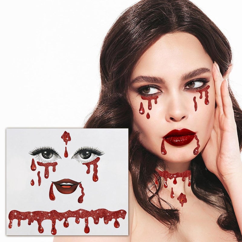 Parma77 Vampire Face Jewels, Vampire Costume Women Face Jewels Stick on, Vampire Accessories Vampire Face Stickers Halloween Costumes for Women - Image 1